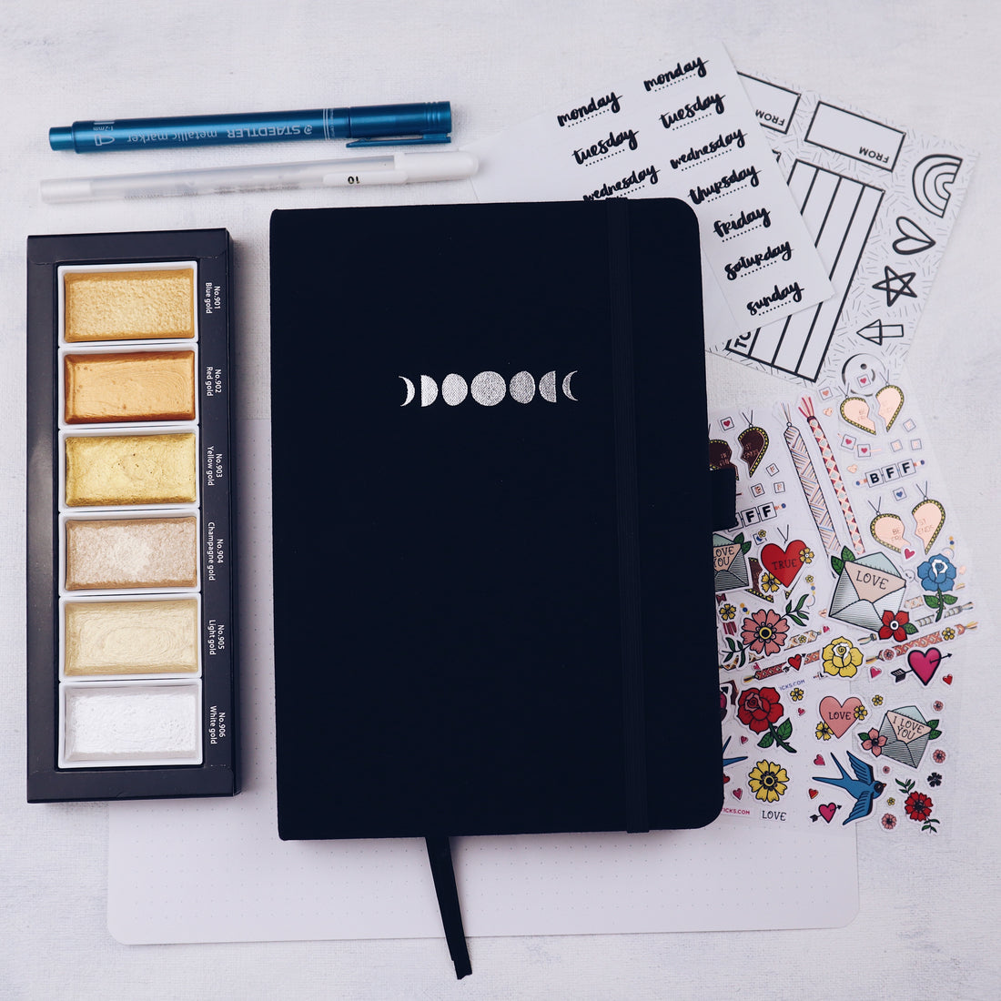 bullet journal, blackout book, stationery