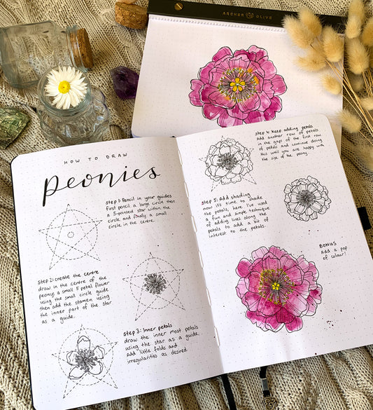 Easy Tutorial For Drawing A Peony | With FREE Printables
