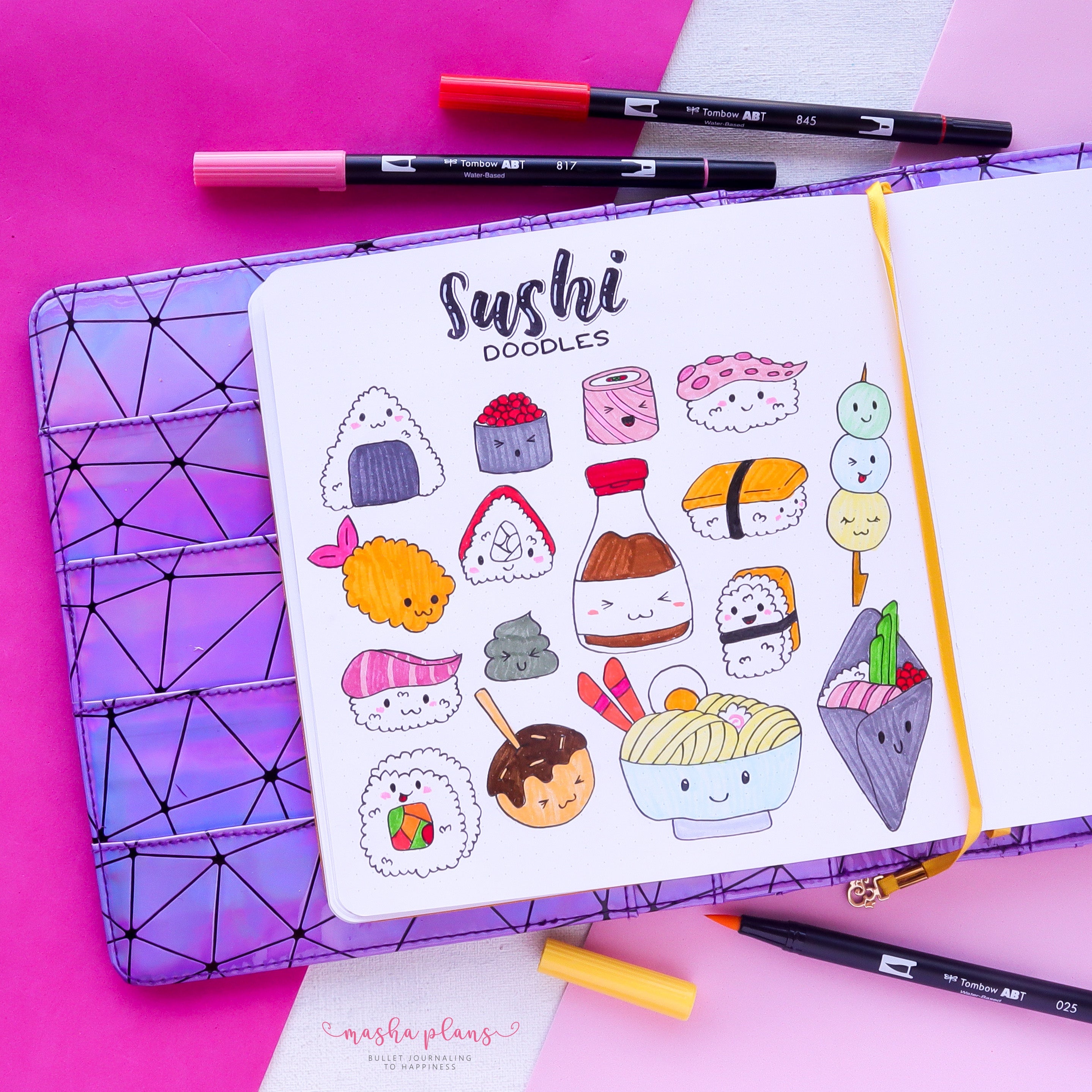 How To Create Cute Sushi Doodles In Your Bullet Journal | Archer 
