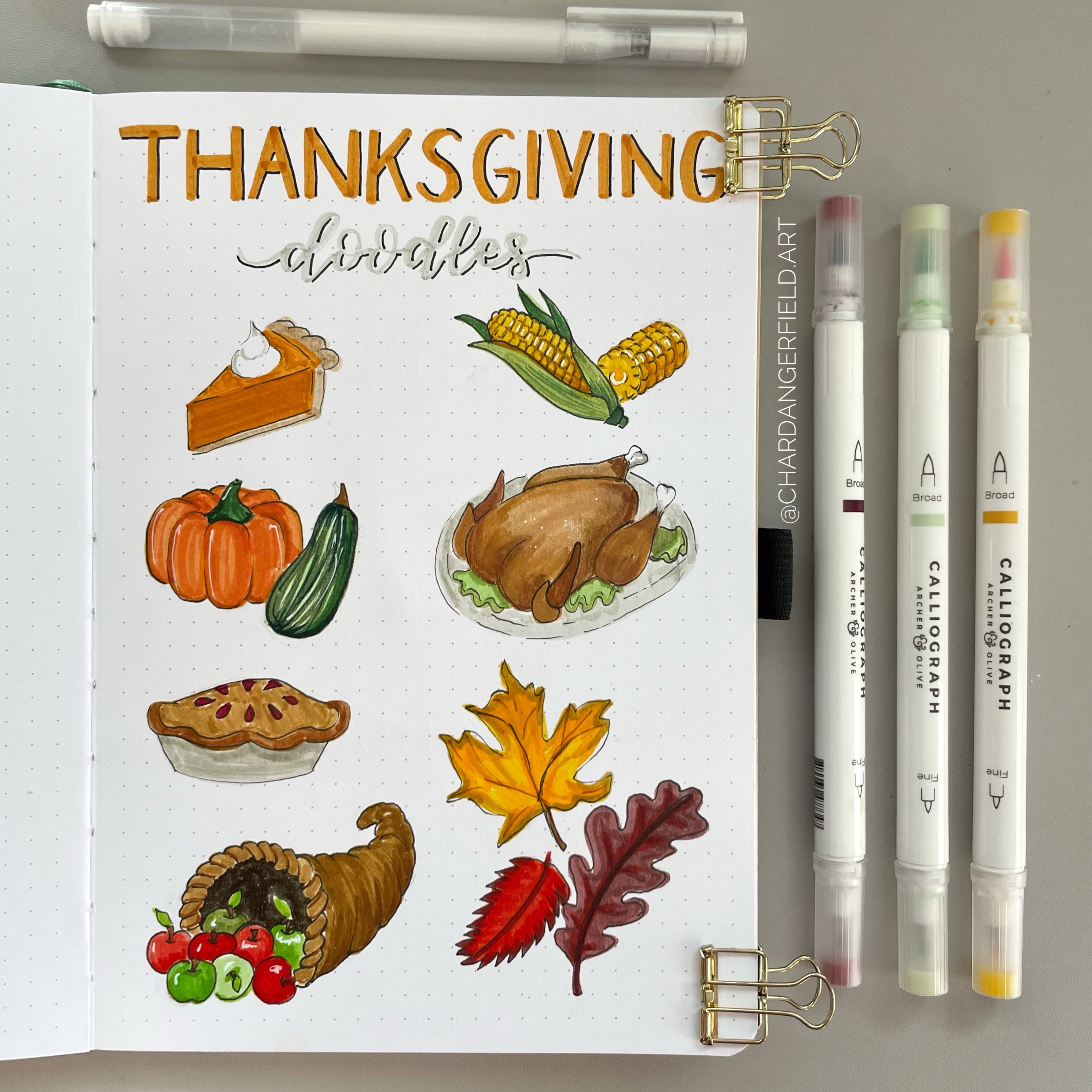 Step by Step Thanksgiving Doodles For Your Bullet Journal | Archer