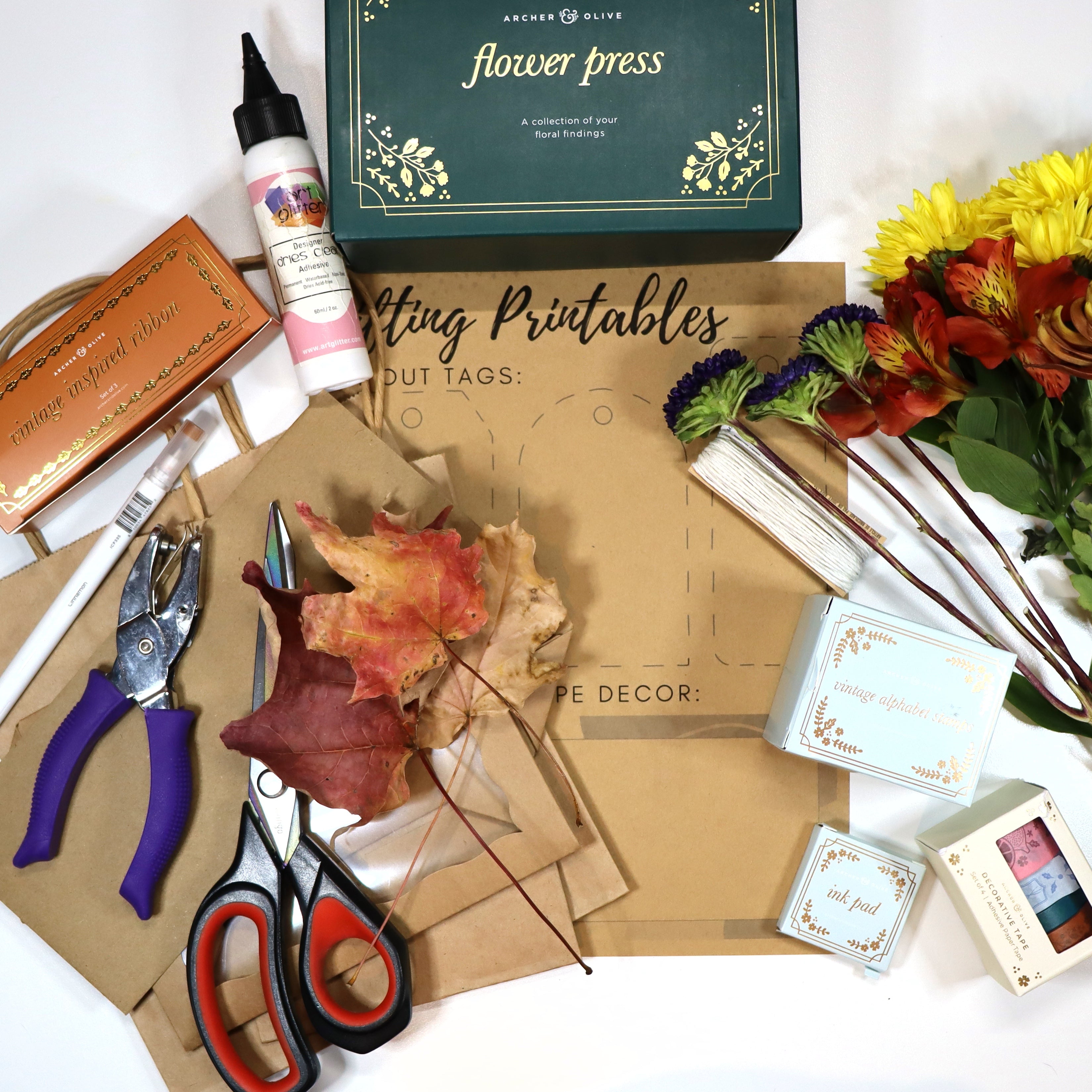 DIY Holiday Gift Wrapping Ideas With Pressed Flowers And Leaves Archer and Olive