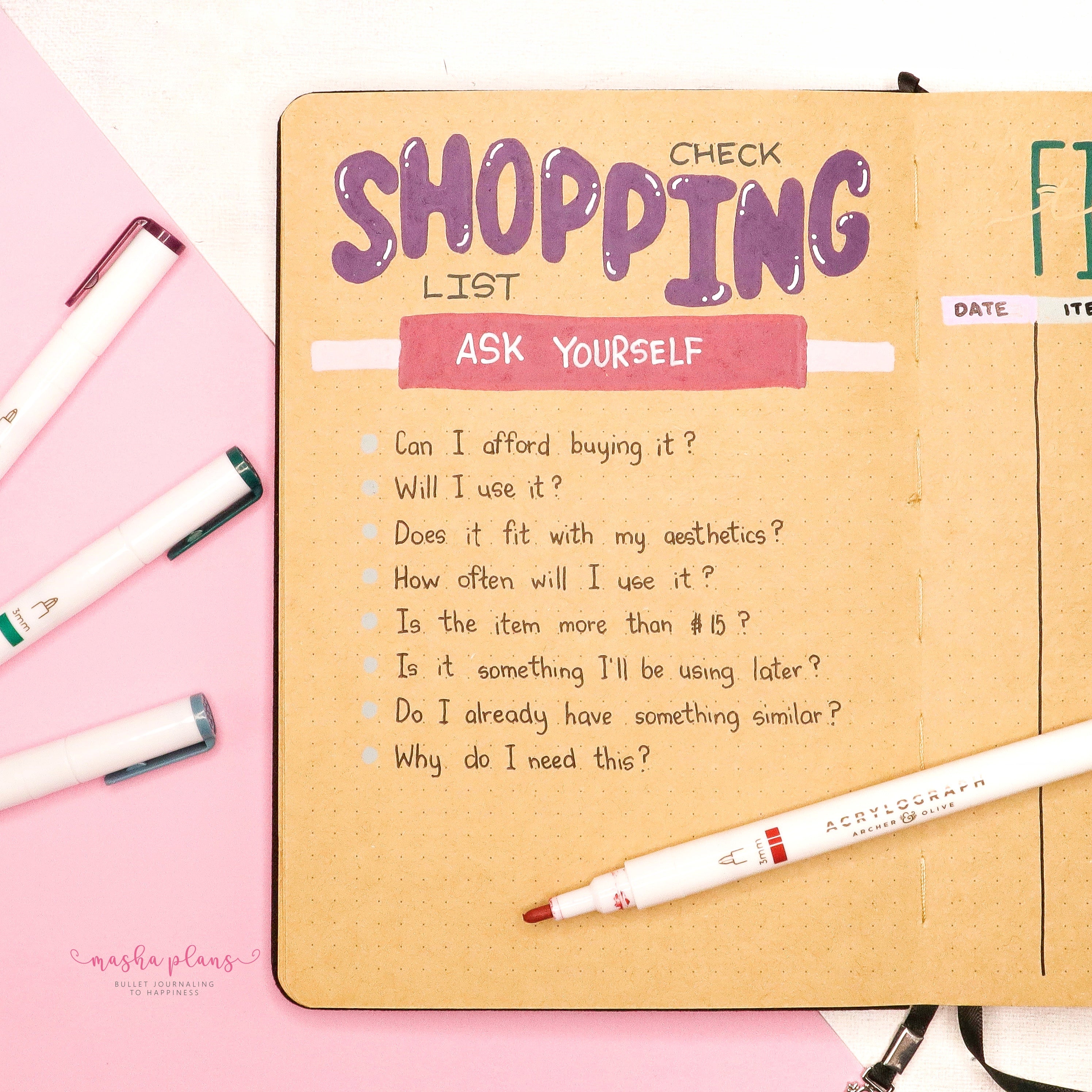 5 Must Have Shopping Bullet Journal Pages | Archer and Olive