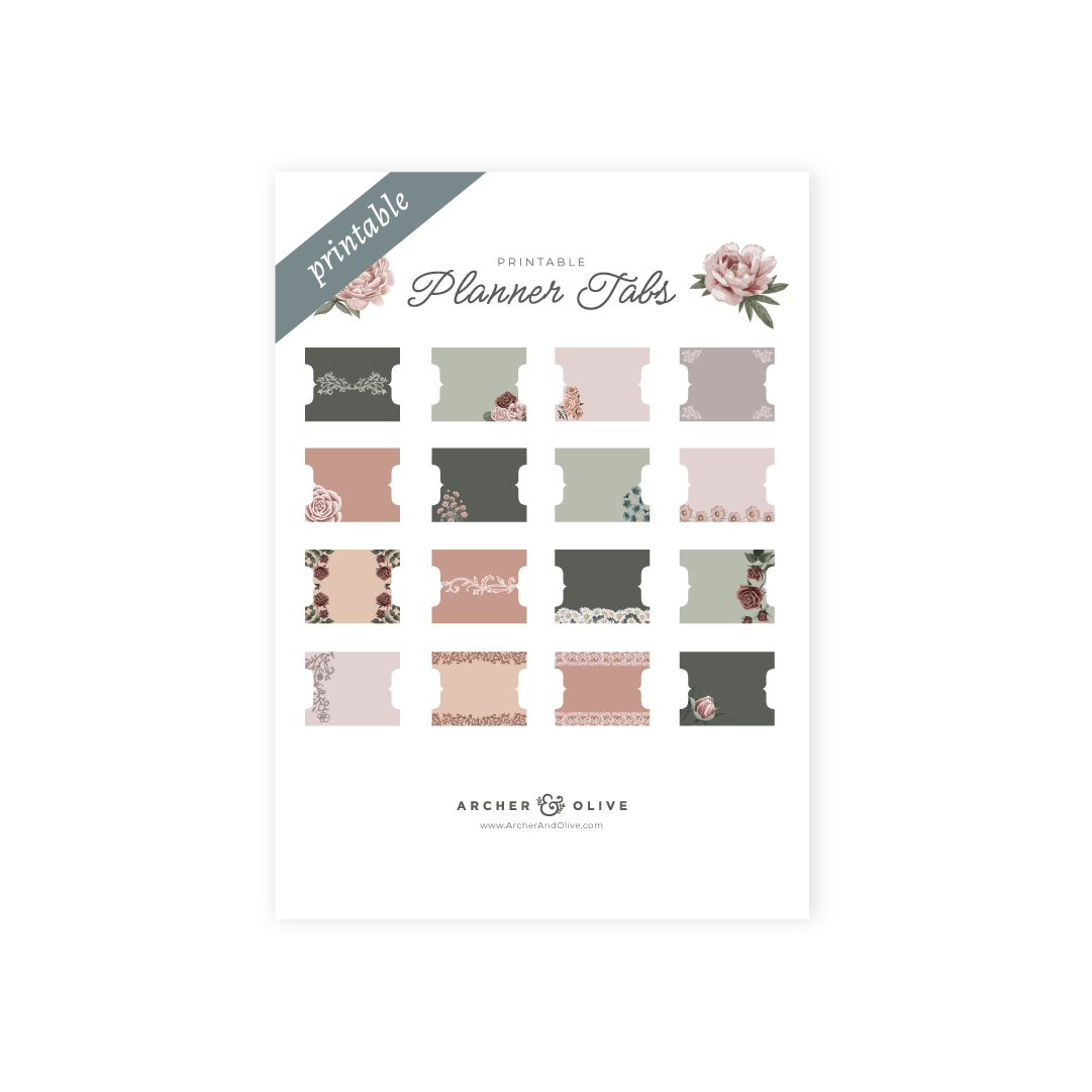 Antique Floral Printable Planner Tabs - Archer and Olive