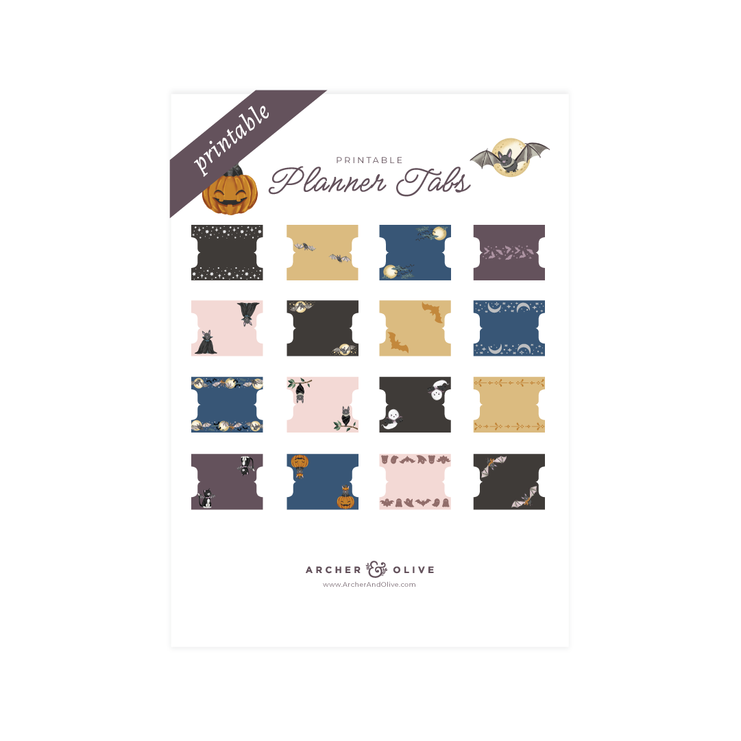 Printable Planner Tabs: Cute Bat - Archer and Olive