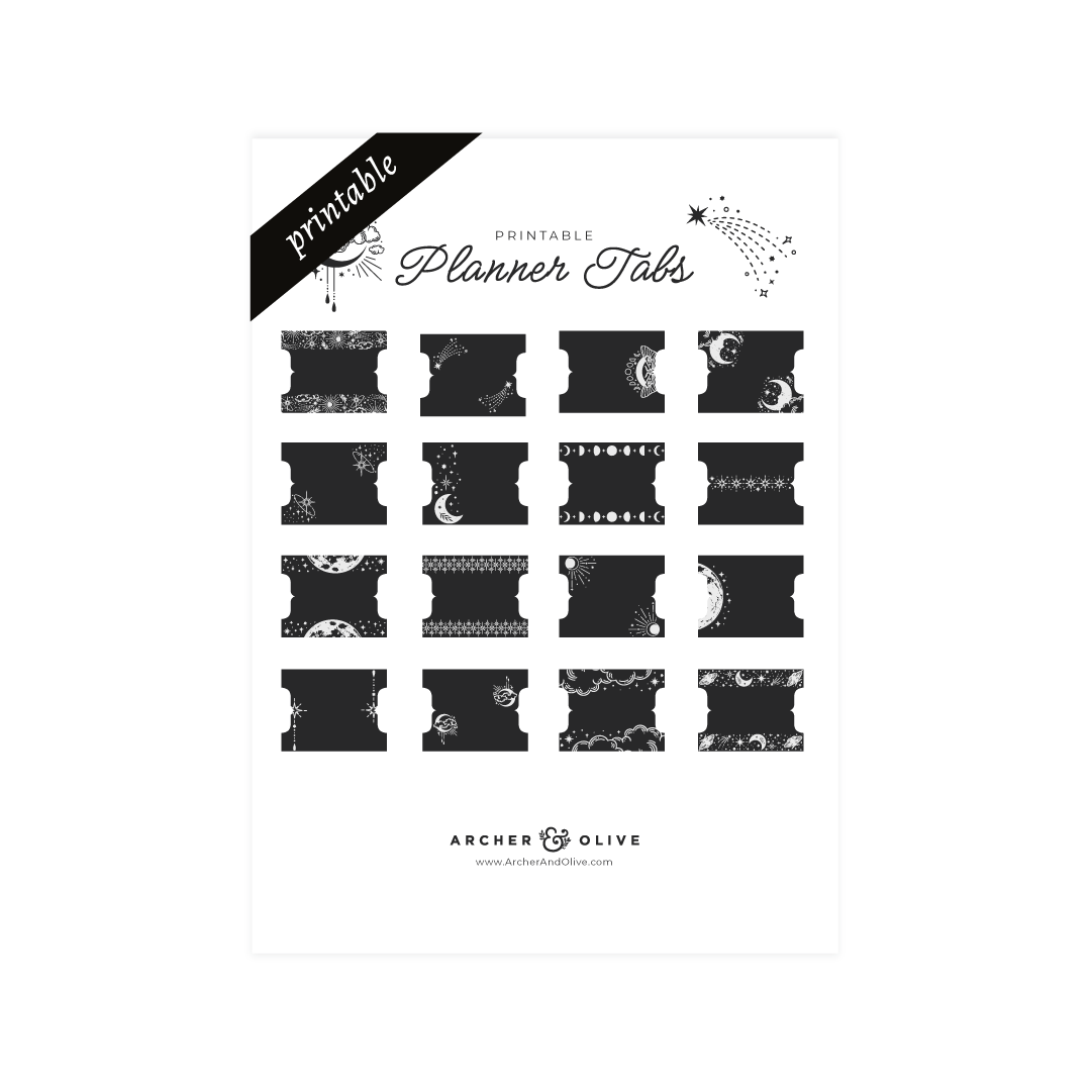 Printable Planner Tabs: Lunar Veil - Archer and Olive