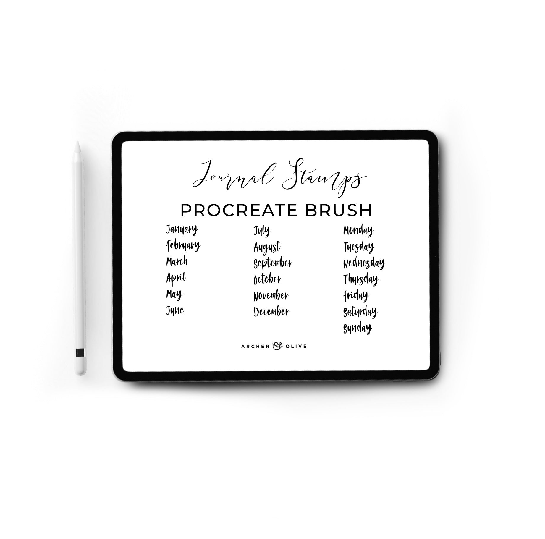 Procreate Stamp - Months and Days | Archer and Olive