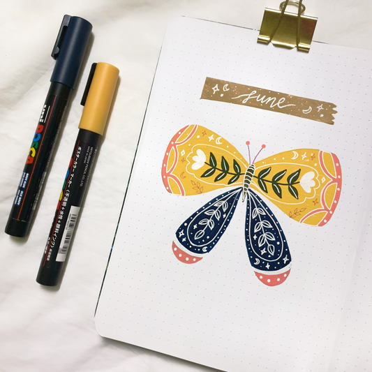 Bullet Journal Monthly Cover Page: Butterfly Pattern