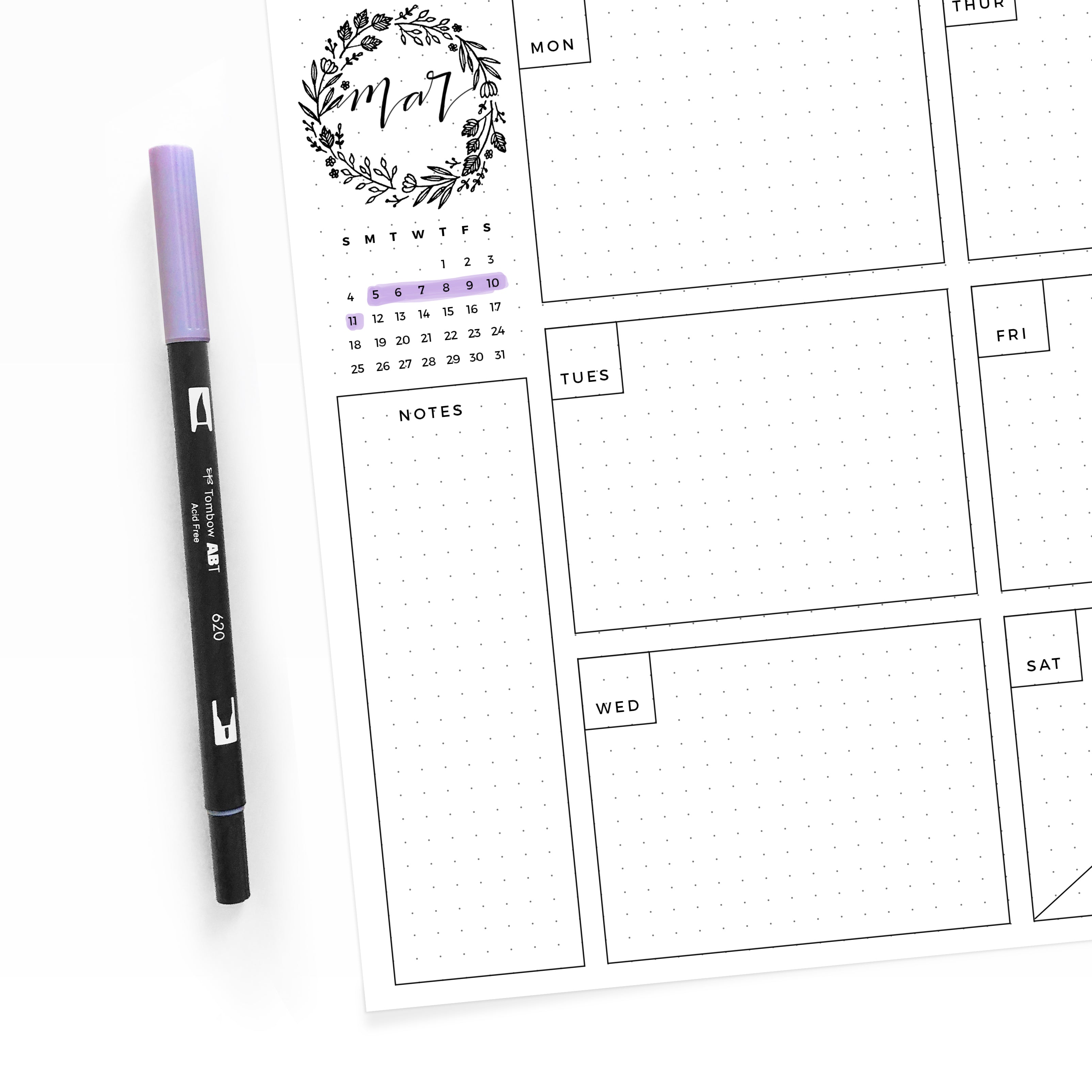 Freebie Friday - March Weekly Dot Grid Layout – Archer and Olive
