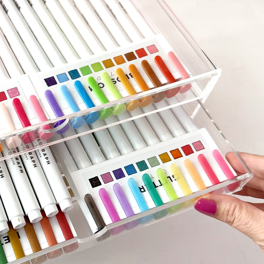 Best Pen Storage Organization Idea + Free Printable Acrylograph Swatch Cards