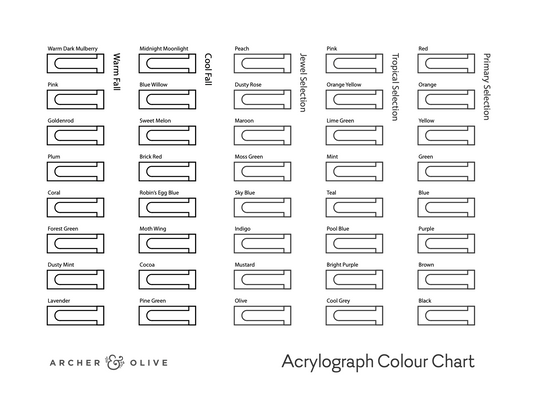 Archer And Olive Acrylograph Pens: All The Pen Names And Swatch Sheets