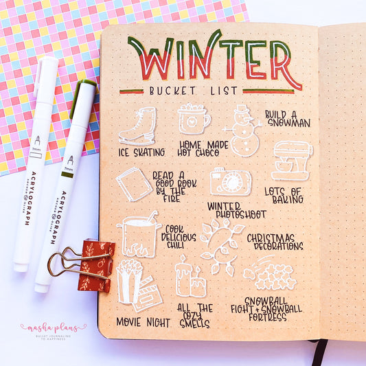 How To Create A Winter Bucket List In Your Bullet Journal + Winter Doodle Tutorials!