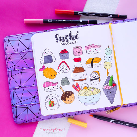 How To Create Cute Sushi Doodles In Your Bullet Journal