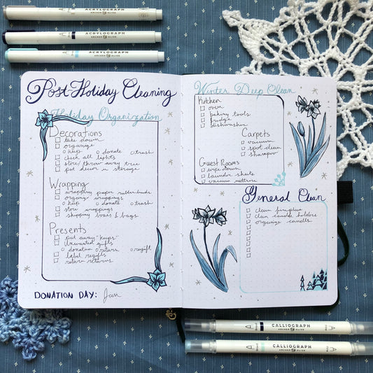 Bullet Journal Spread For Post-Holiday Winter Cleaning and Organization