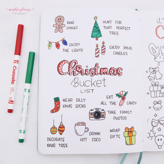 bullet journal, bullet journal page ideas, bujo, christmas page ideas, archer and olive, B5 notebook