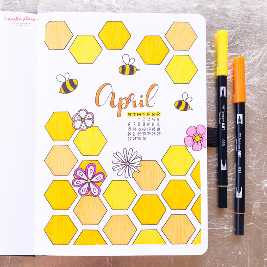 archer and olive, bullet journal, bees theme, masha plans, cover page