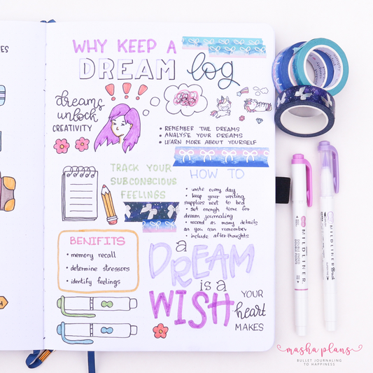 bullet journal, dream log, archer and olive, masha plans