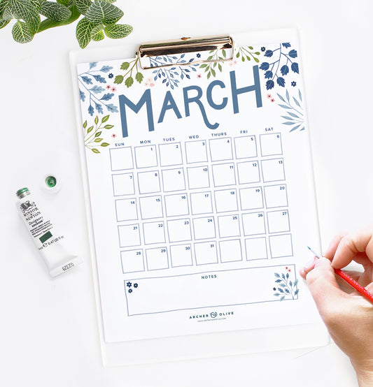 March 2021 Free Calendar Printable