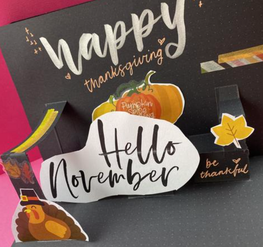 Cute pop up style Thanksgiving welcome page in your black out journal
