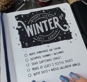 Winter Bucket List Bullet Journal Spread - With FREE Coloring Printable!