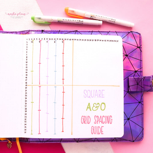 square journal, bullet journal, grid spacing guide, masha plans, archer and olive