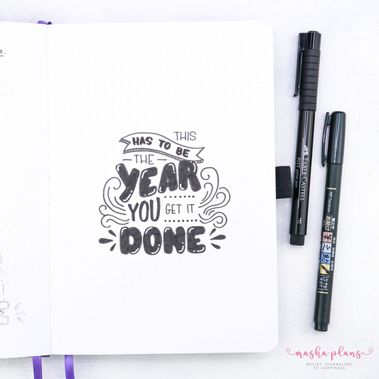 bullet journal, masha plans, archer and olive, quote, lettering, yearly intentions