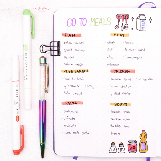 bullet journal, meal planning, archer and olive, masha plans
