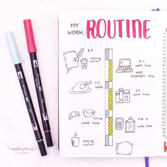 daily routine, work routine, routine spread, masha plans, archer and olive