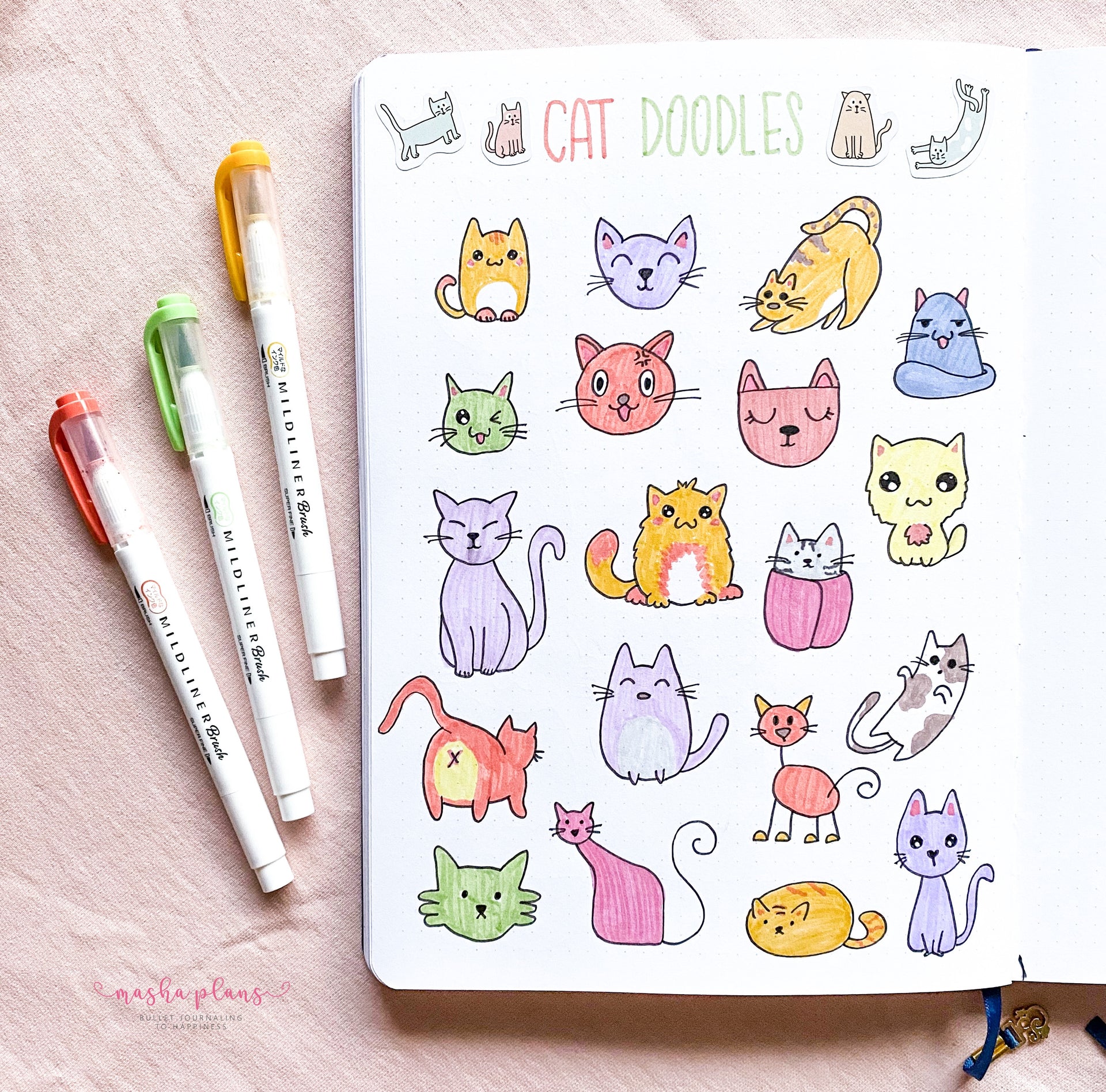 cat doodles, masha plans, bullet journal doodles, doodle ideas, archer and olive