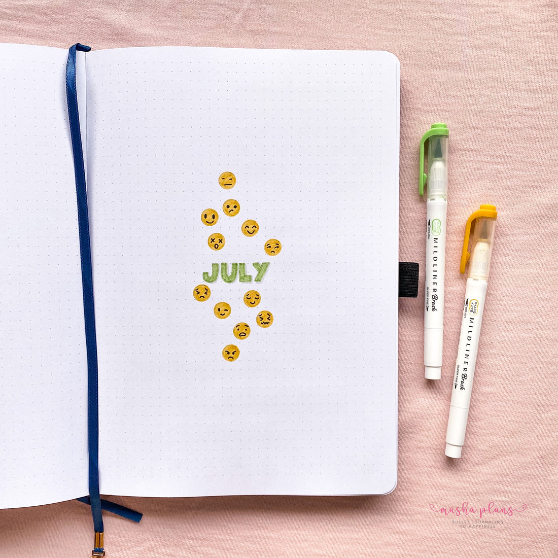 bullet journal, archer and olive, cover page, masha plans, emoji bujo