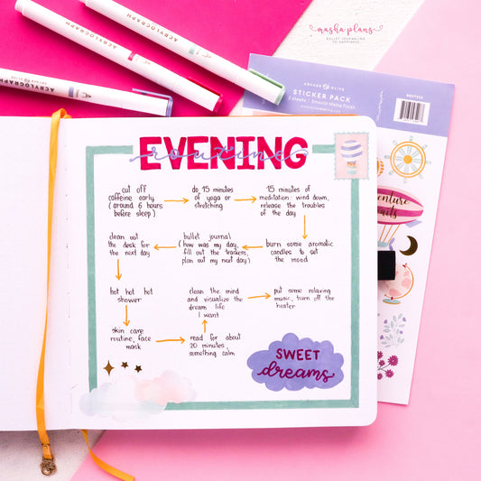 masha plans, routine, evening routine, archer and olive, square journal