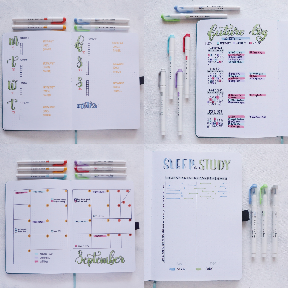 archer and olive, B5 journal, study journal, bullet journal, zebra mildliners, back to school, bullet journal idea, bullet journal spreads