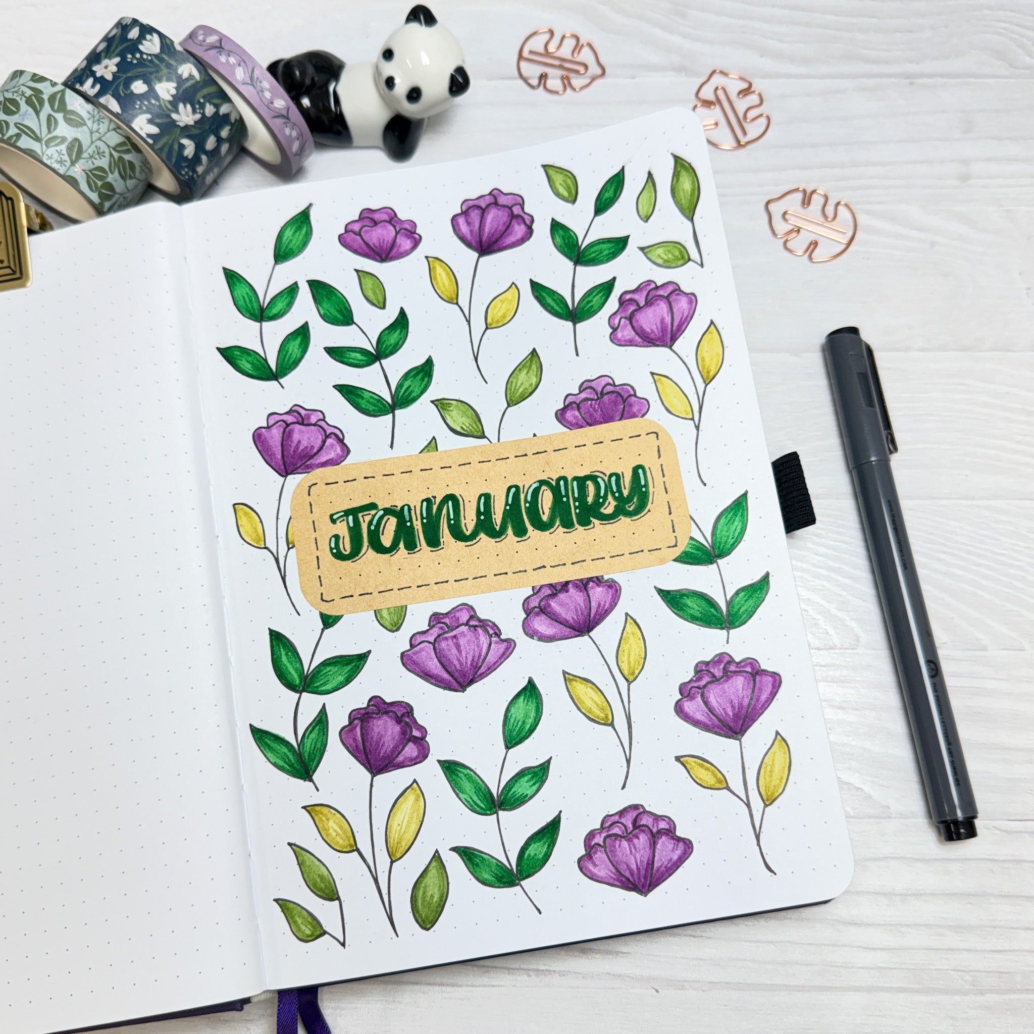 floral doodle journal cover page idea for January