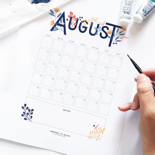 Freebie Friday - August 2018 Calendar