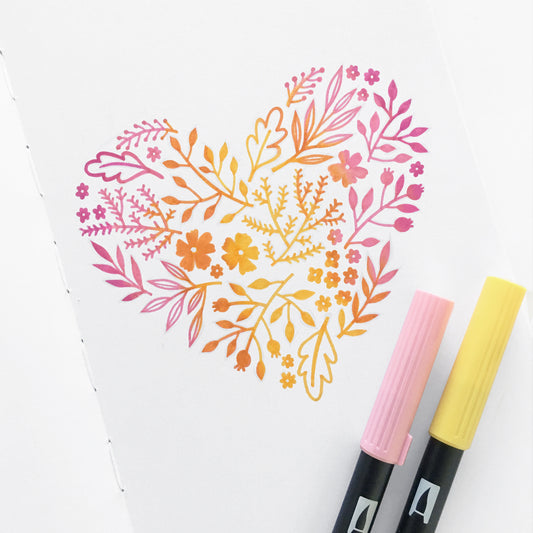 Create this ombre heart with Tombow brush pens