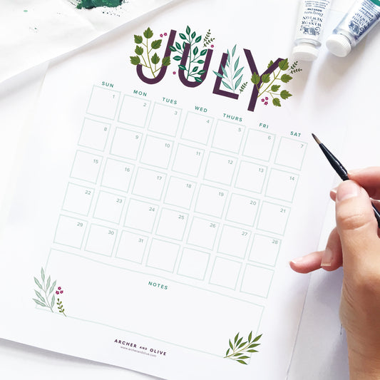 Freebie Friday - July 2018 Calendar