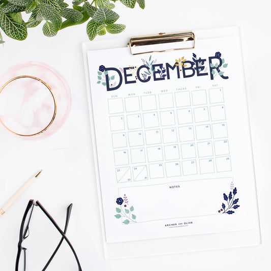 Freebie! December 2018 Printable Calendar