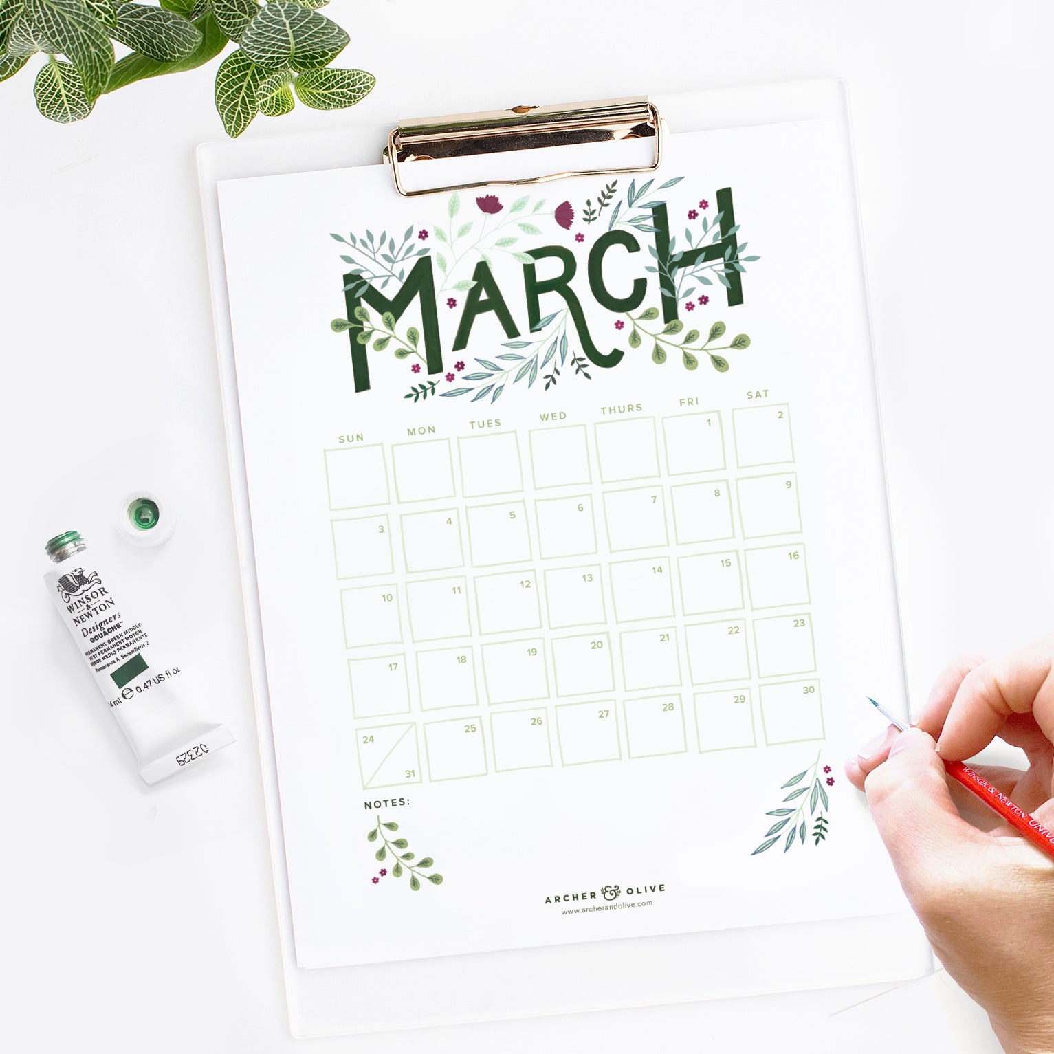 Freebie! March 2019 Printable Calendar | Archer and Olive