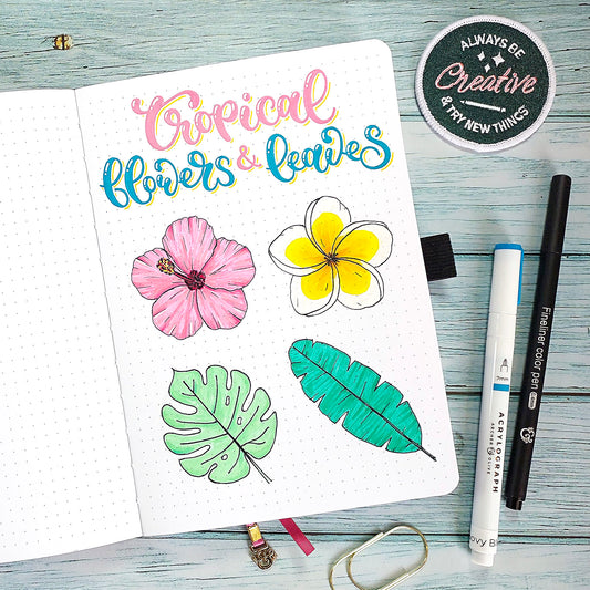 Step by Step Tropical Flowers and Leaves Doodles Tutorial
