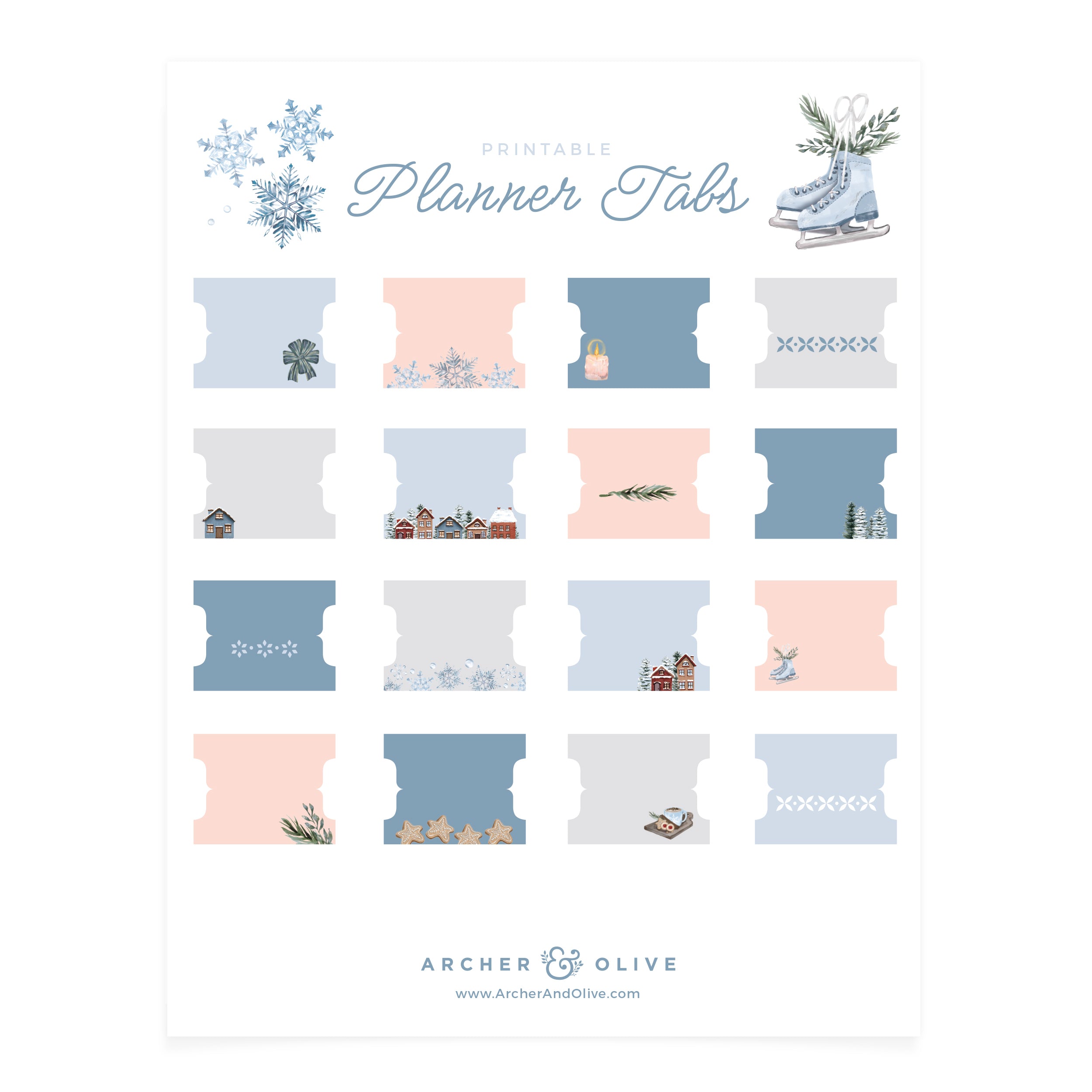 Snowflake Storybook Printable Planner Tabs - Archer and Olive