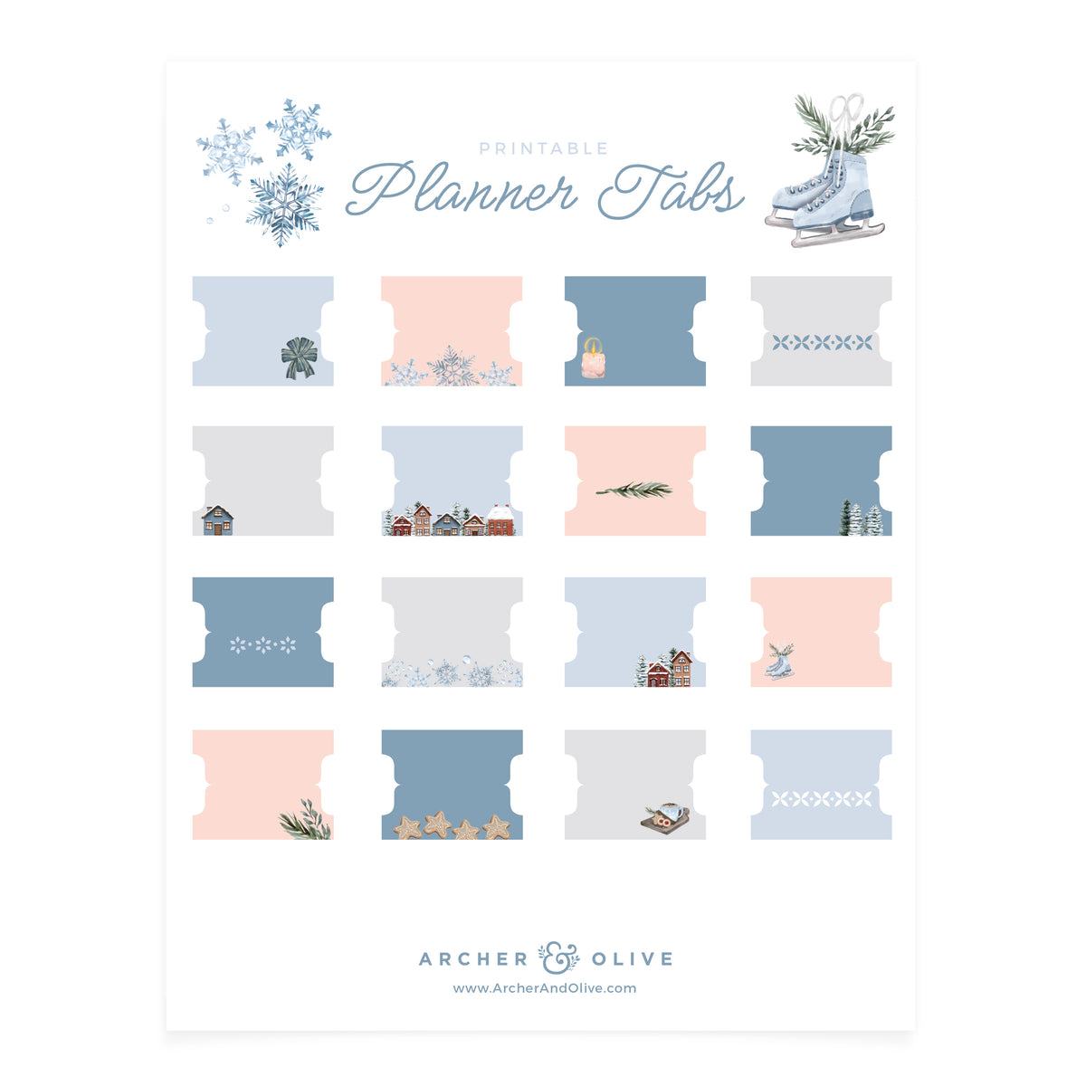 Snowflake Storybook Printable Planner Tabs - Archer and Olive