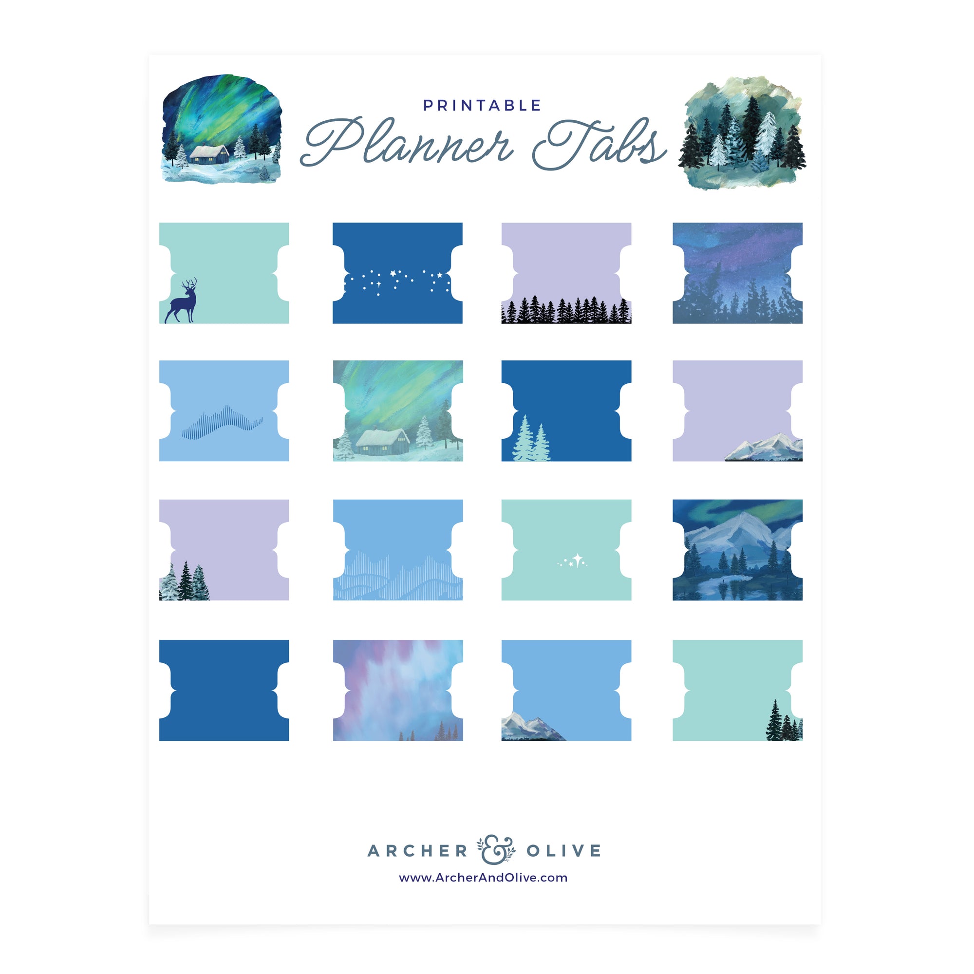Northern Lights Printable Planner Tabs - Archer and Olive