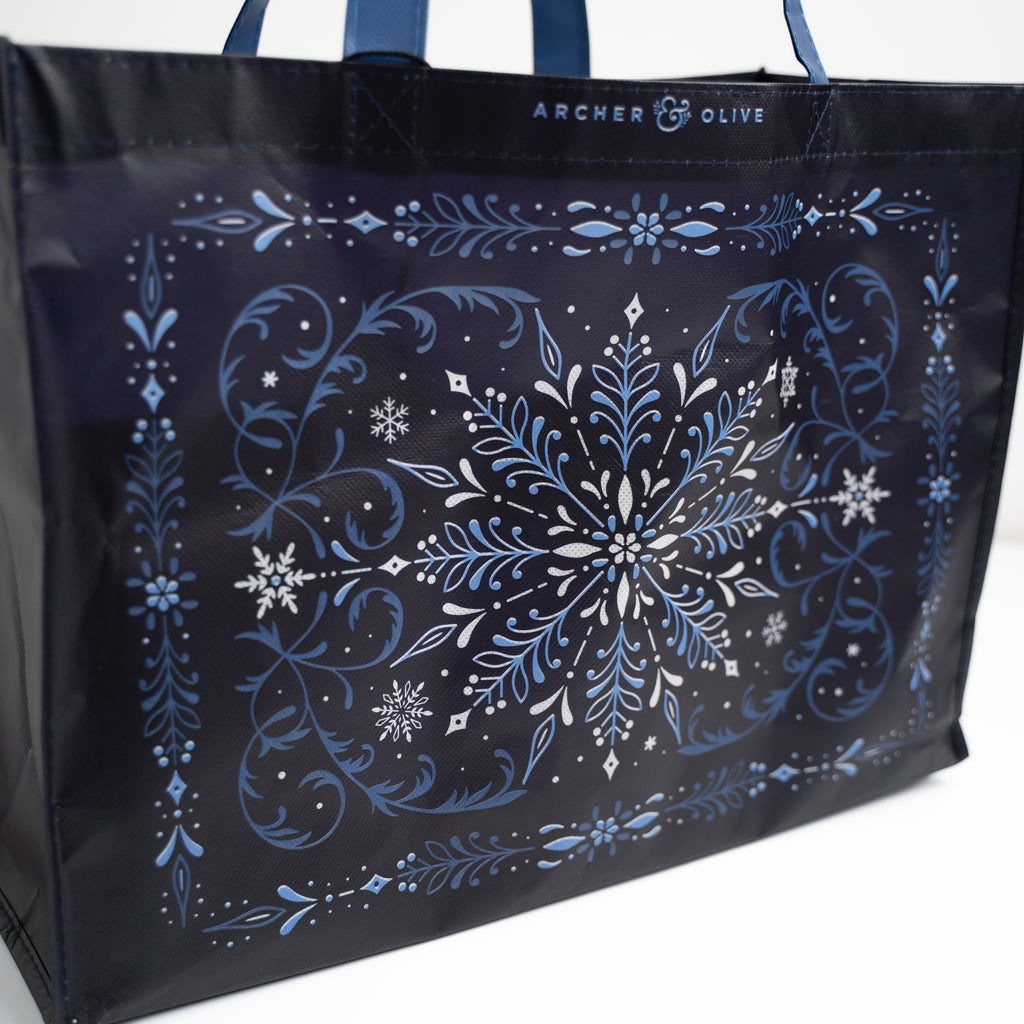 Reusable Snowflake Shopping Tote - Archer and Olive