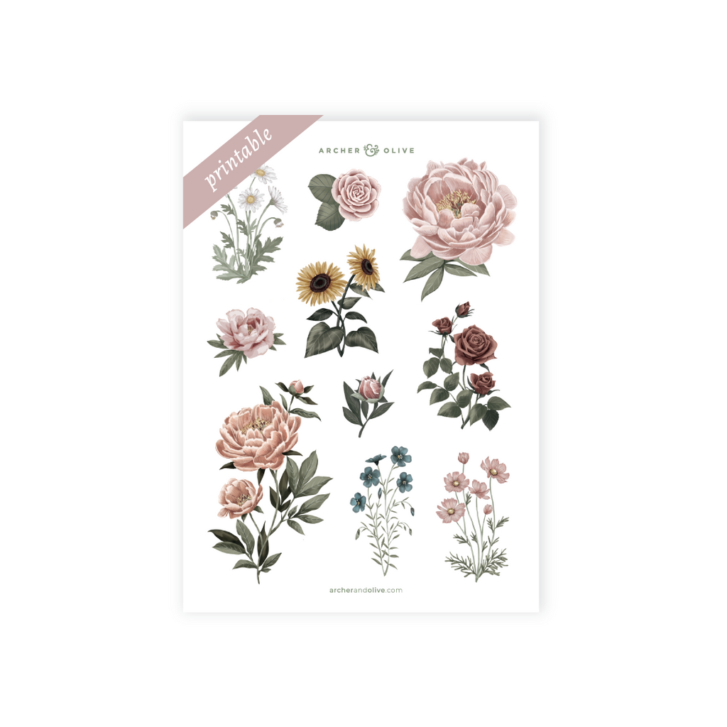 Antique Floral Printable Sticker Set | Archer and Olive