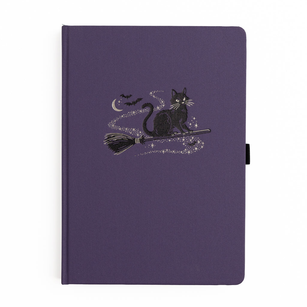 Deep purple buckram notebook with silver black cat & bat details