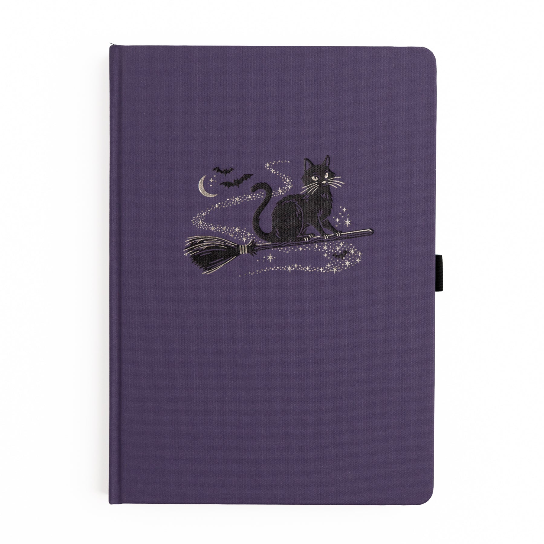 Deep purple buckram notebook with silver black cat & bat details