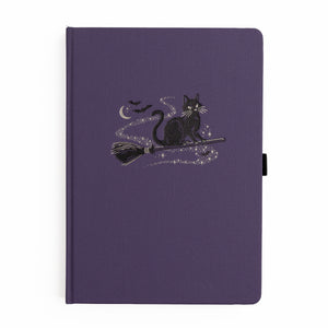 Deep purple buckram notebook with silver black cat & bat details