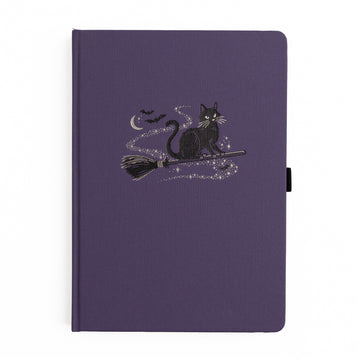 Deep purple buckram notebook with silver black cat & bat details