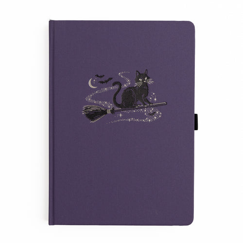 Deep purple buckram notebook with silver black cat & bat details