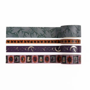 4-roll Halloween washi tape set with ghosts, black cats & bats