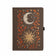  Dark buckram notebook with foiled celestial sun and moon design surrounded by autumn leaves